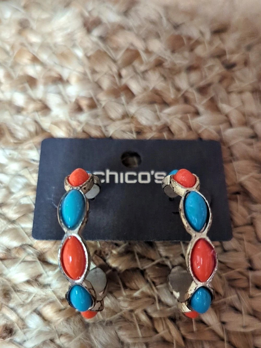Chico's Colorful Stone Hoop Drop Earrings